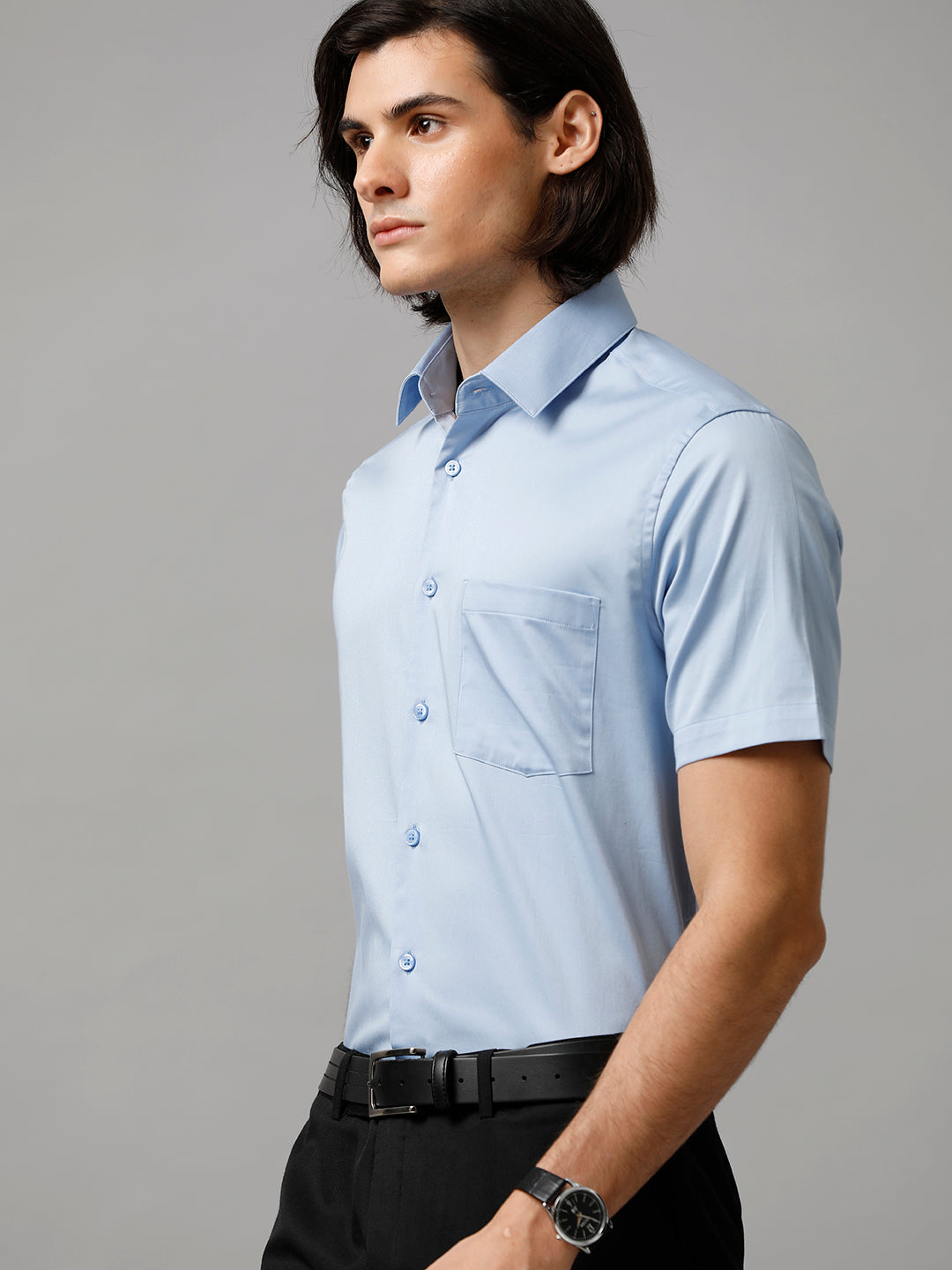 Aldeno Men Solid Formal Light Blue Shirt (SABBL)