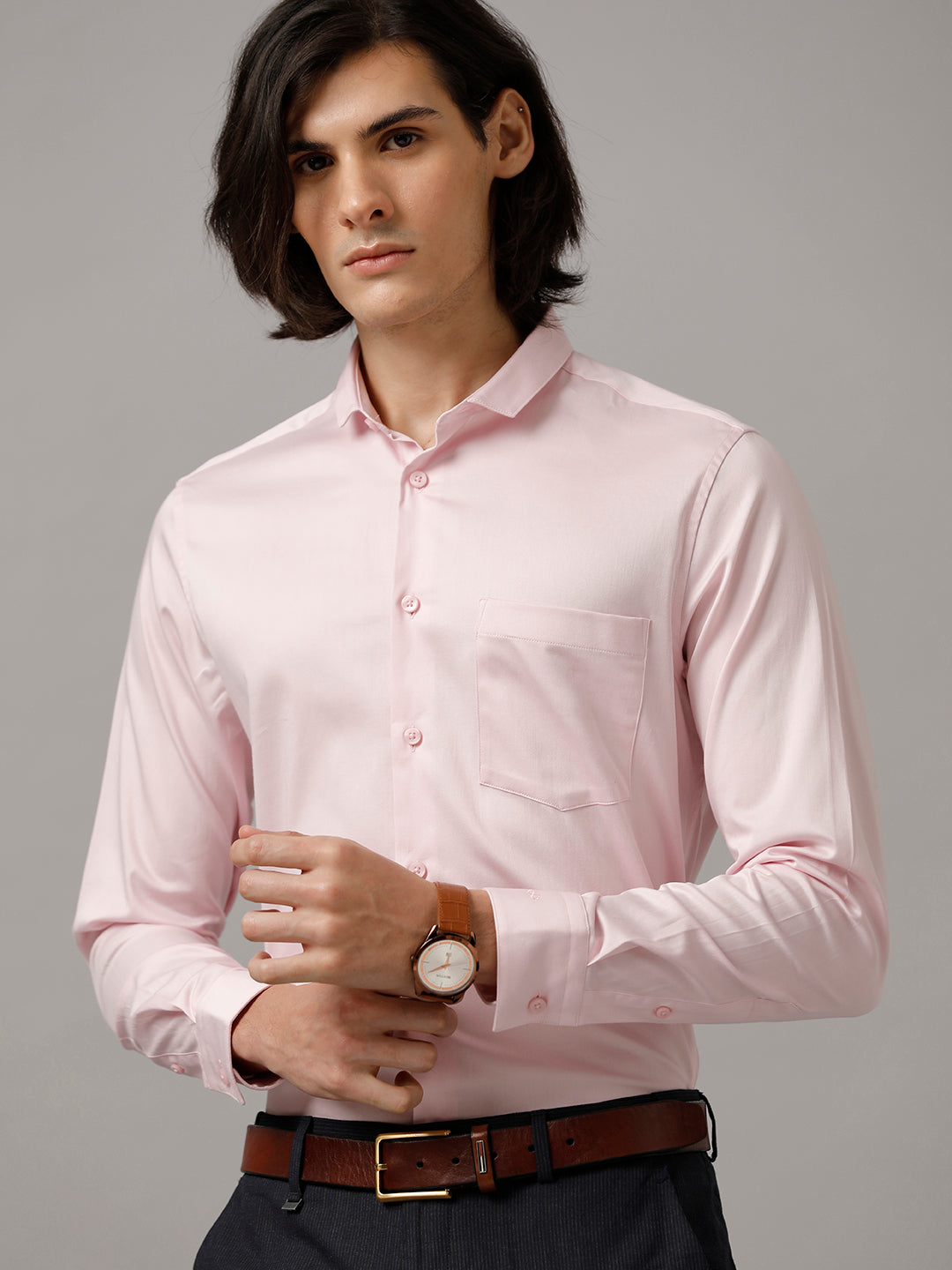 Aldeno Men Solid Formal Pink Shirt (SAPYN)