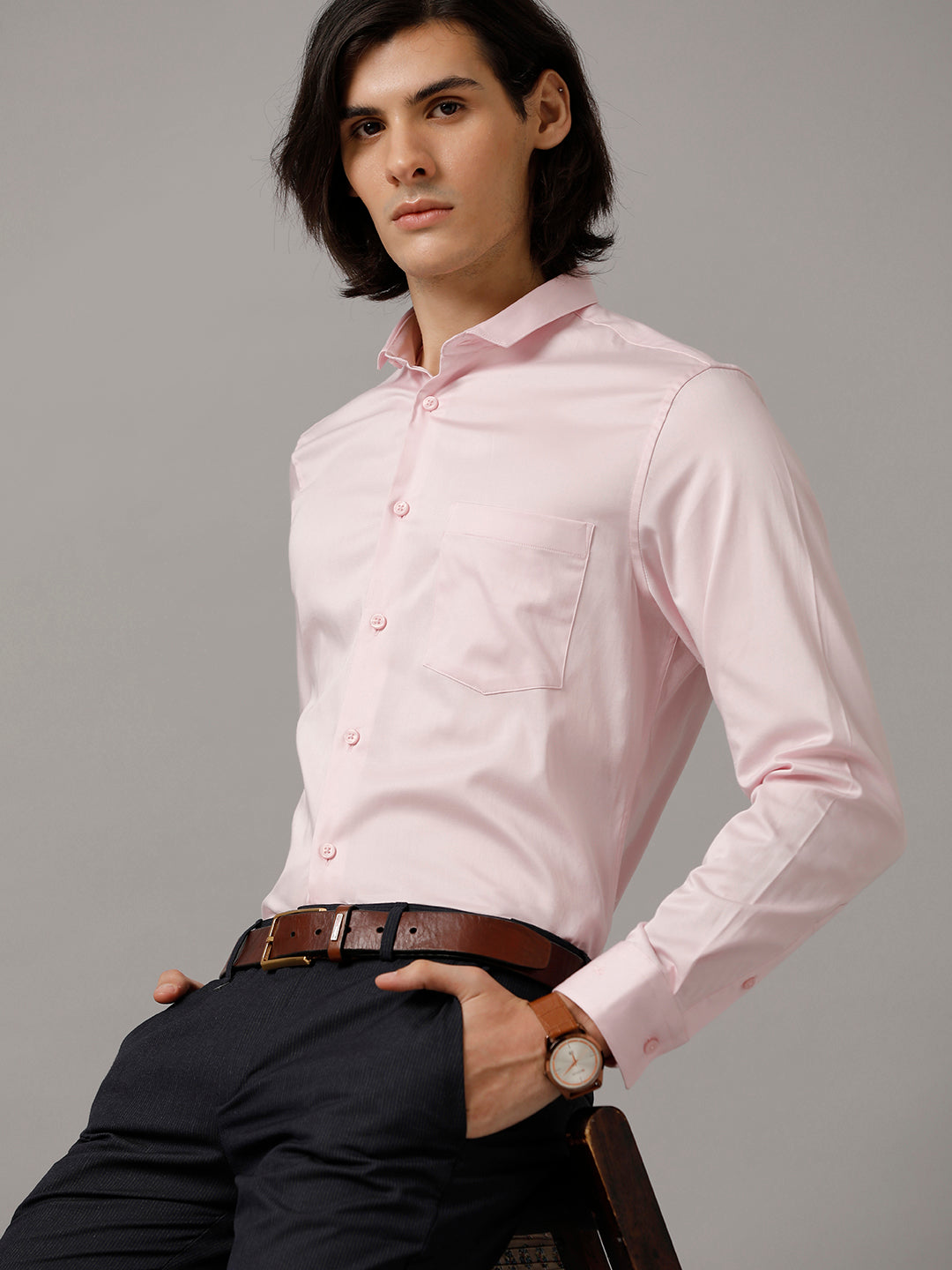 Aldeno Men Solid Formal Pink Shirt (SAPYN)