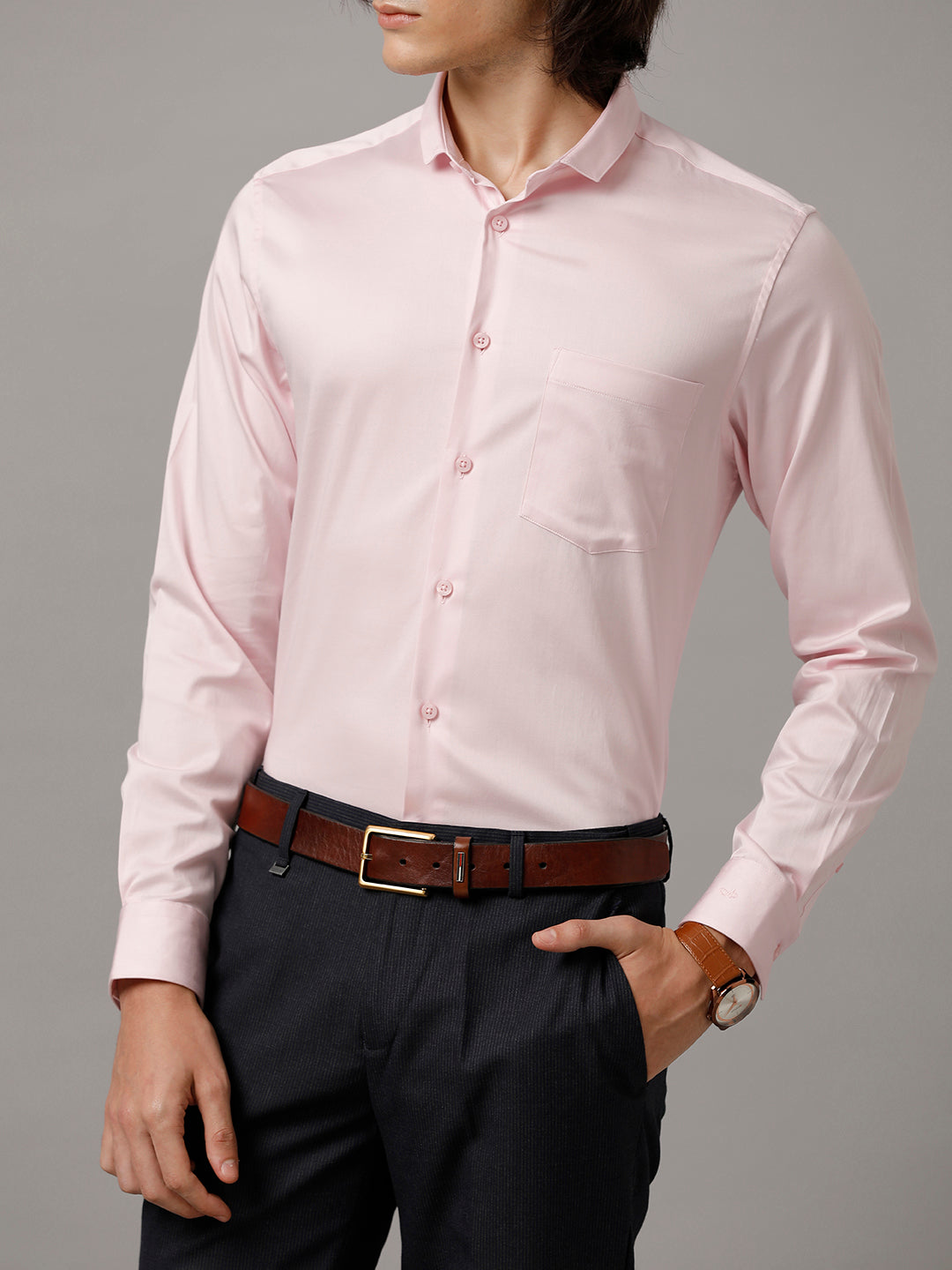 Aldeno Men Solid Formal Pink Shirt (SAPYN)