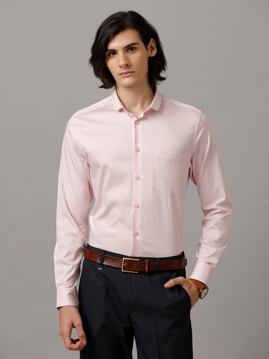 Aldeno Men Solid Formal Pink Shirt (SAPYN)