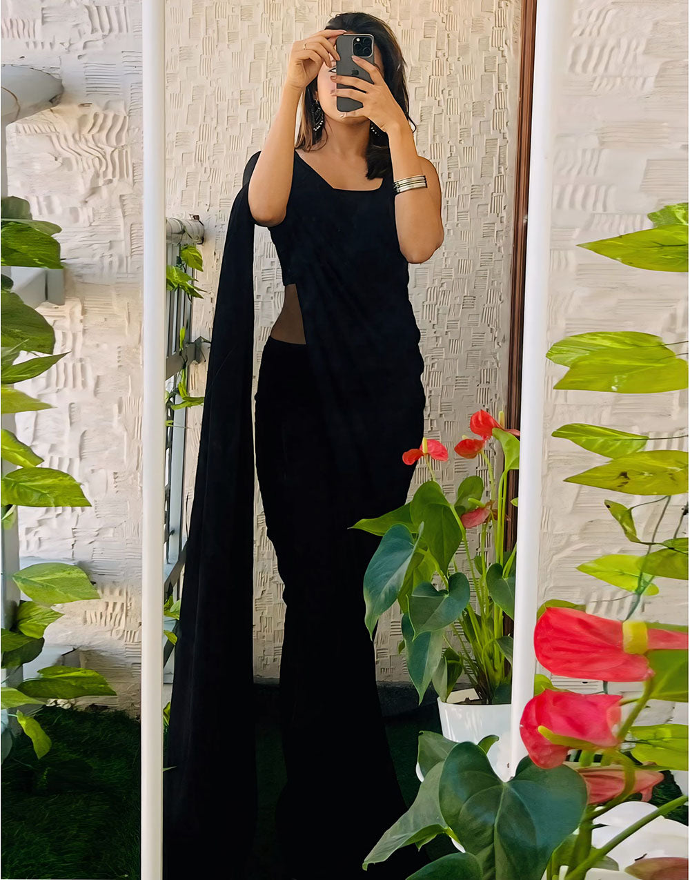 Black Georgette Ready To Wear Saree