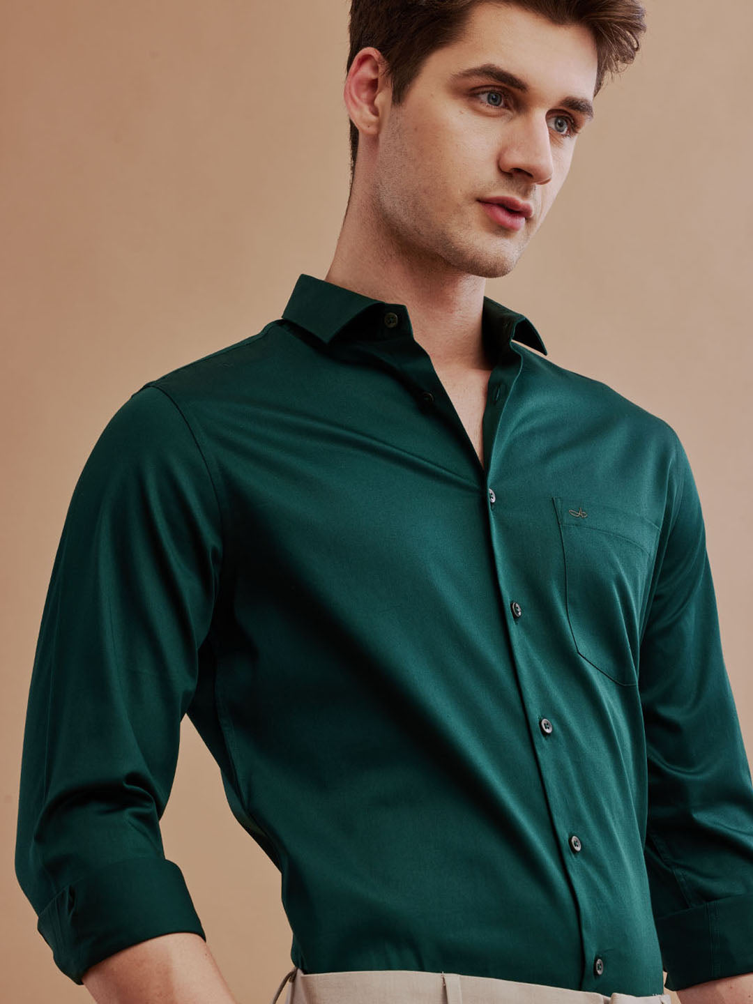 Aldeno Men Satin Stretch Formal Green Shirt (SILAS)