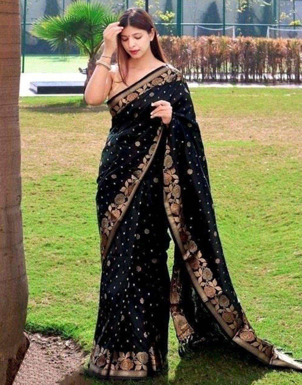 Black Banarasi Silk Saree With Zari Weaving Work