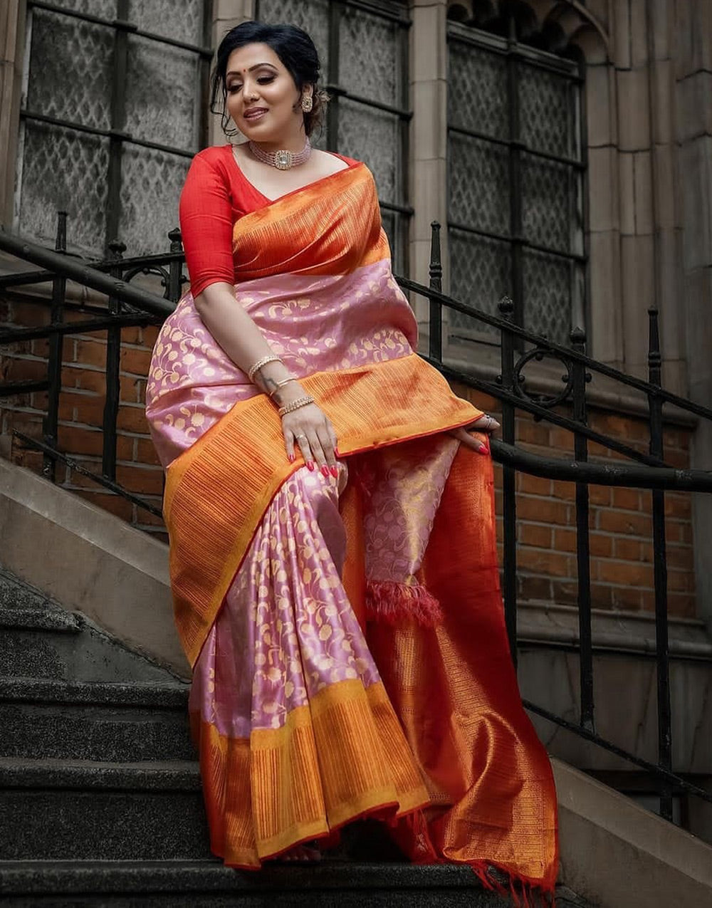 Baby Pink Soft Silk Saree With Zari Weaving Work