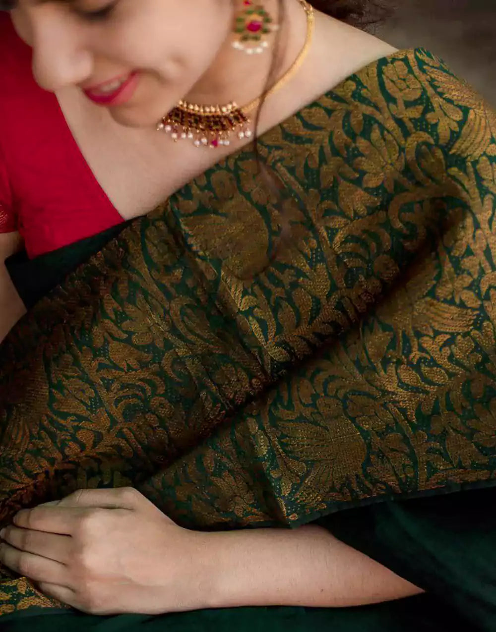 Green Color Soft Lichi Silk Zari Work Saree