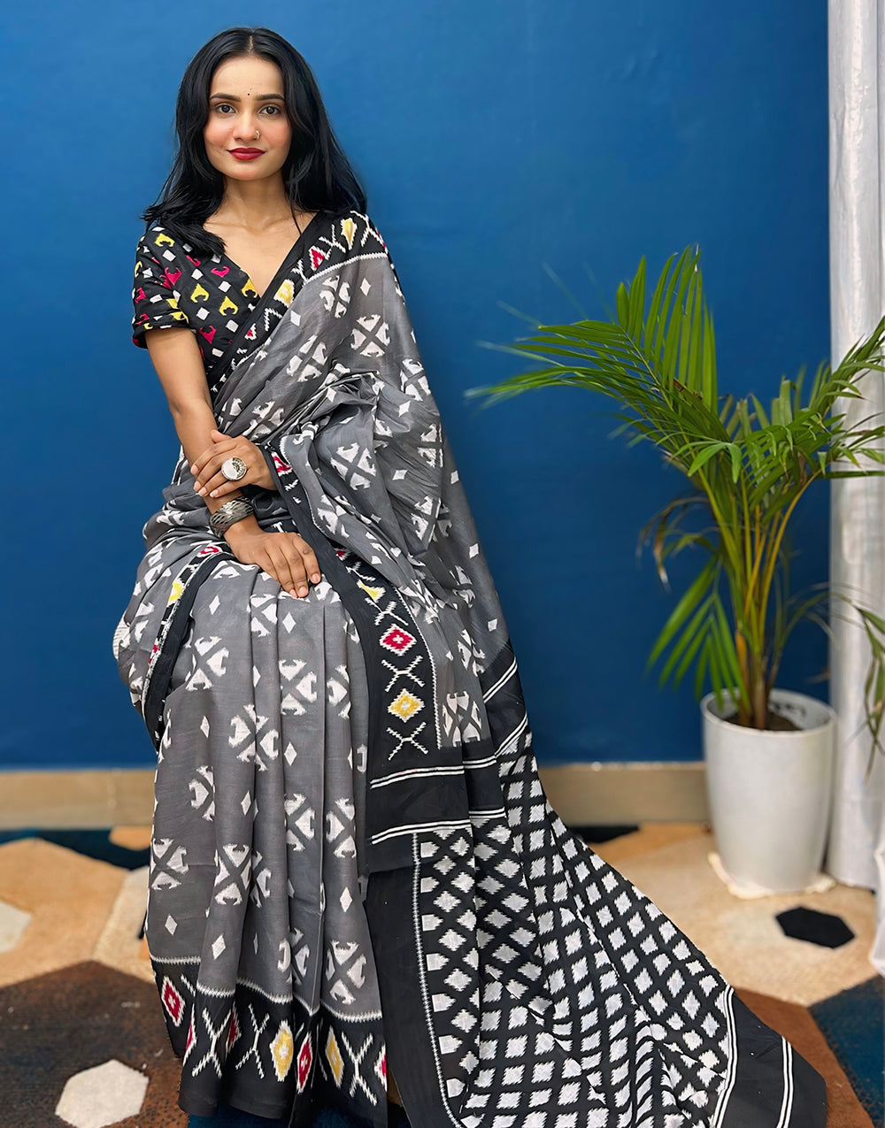 Beautiful Gray Pure Soft Mulmul Cotton Saree With Printed Work