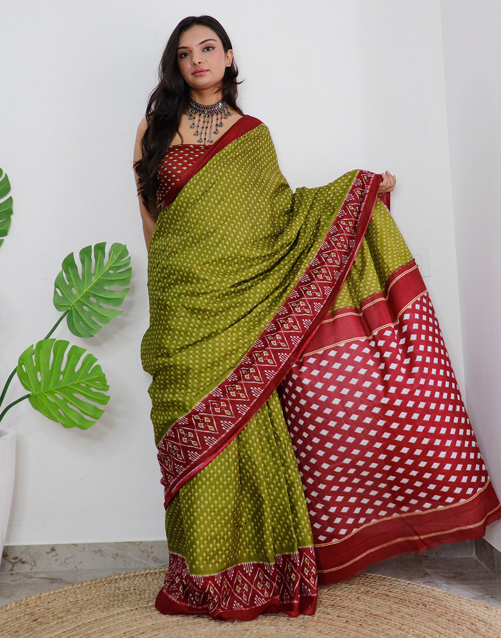 Avocado Green Pure Soft Cotton Saree With Printed Work