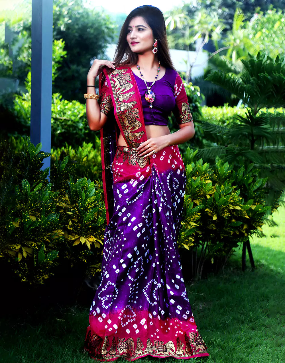 Multi Colour Soft Bandhani Saree With Hand Bandhej Print