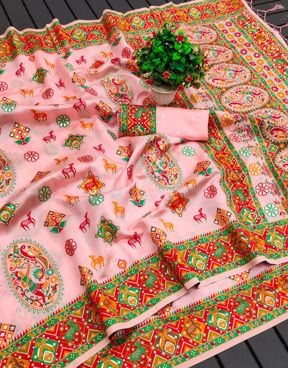 Baby Pink Meenakari Weaving Silk Saree