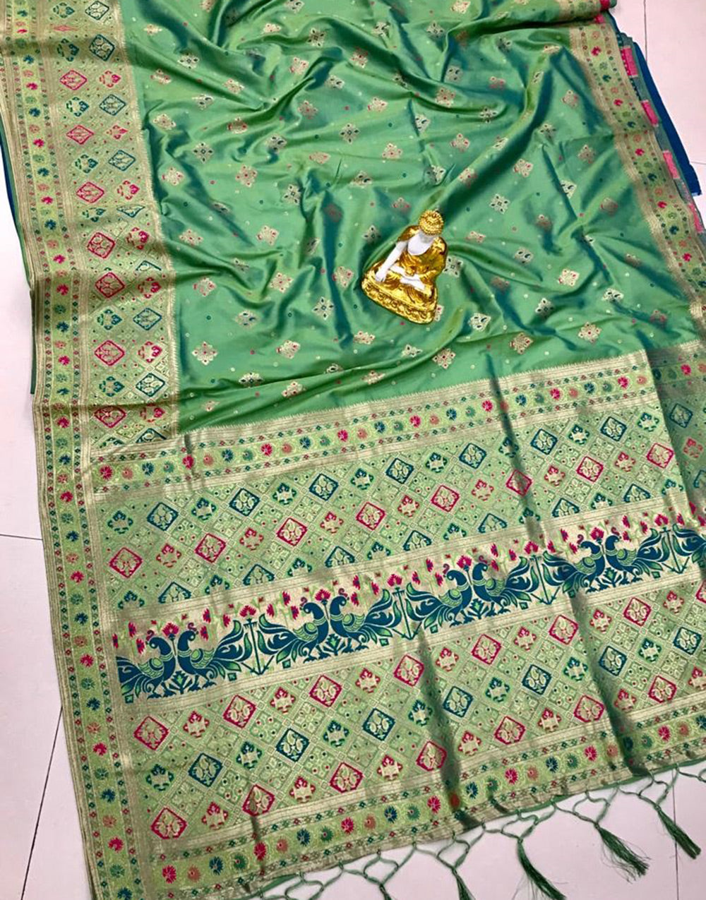 Fern Green Banarasi Soft Silk Saree With Zari Weaving Work