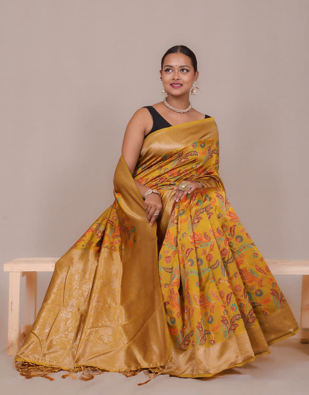 Mustard Yellow Banarasi Silk Saree With Zari Weaving Work