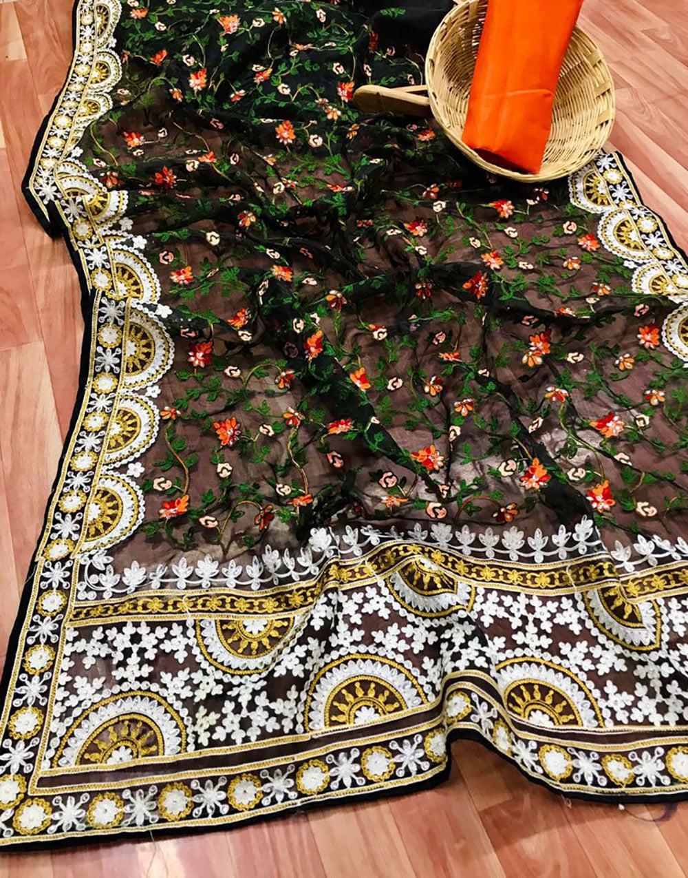 Black Organza Saree With Embroidery Work