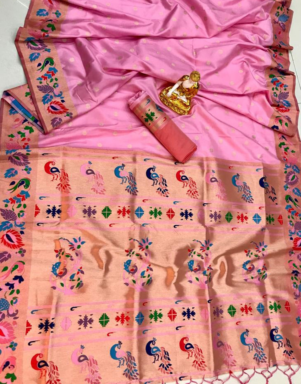 Baby Pink Paithani Silk Saree With Weaving Work