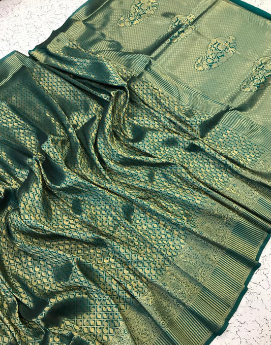 Castleton Green Banarasi Silk Saree With Weaving Work