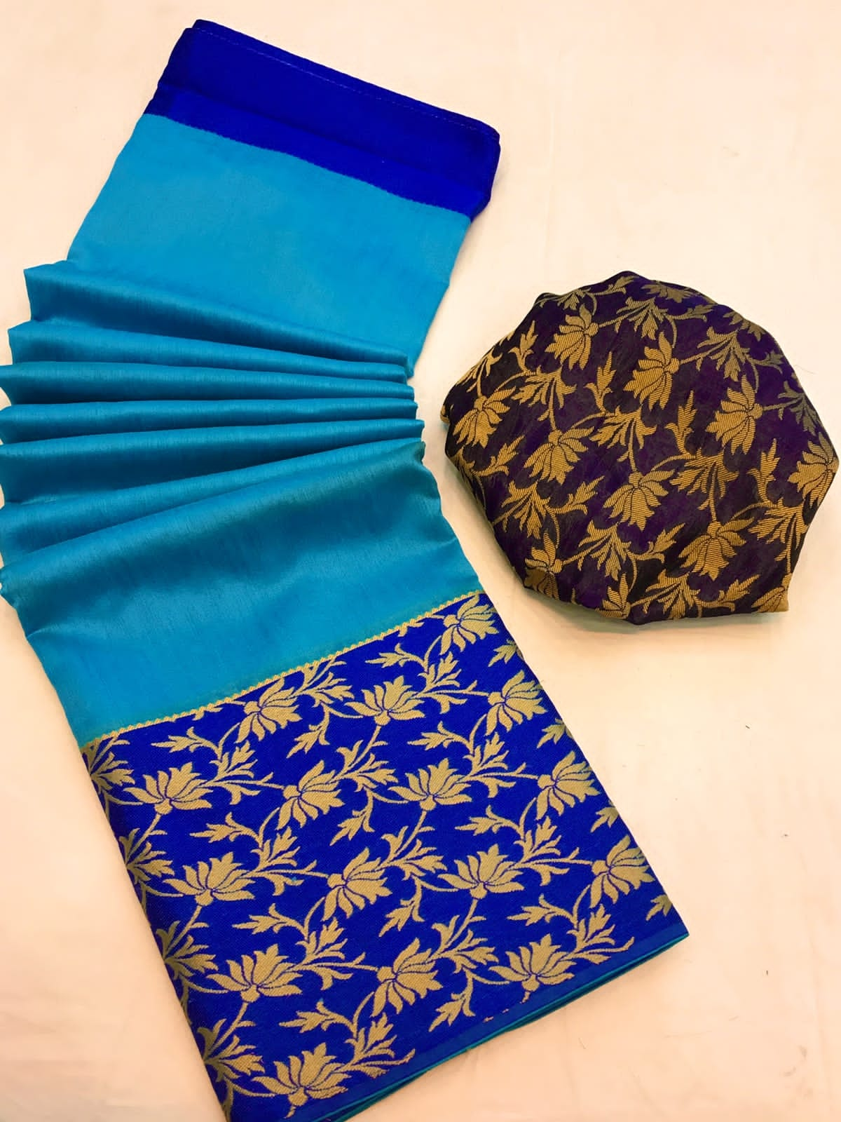 Azure Blue & Silk Saree With Weaving Work