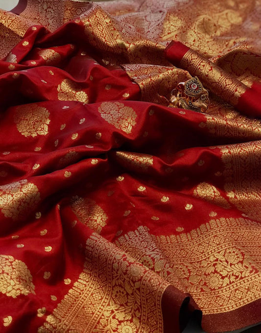 Maroon Banarasi Silk Saree With Zari Weaving Work