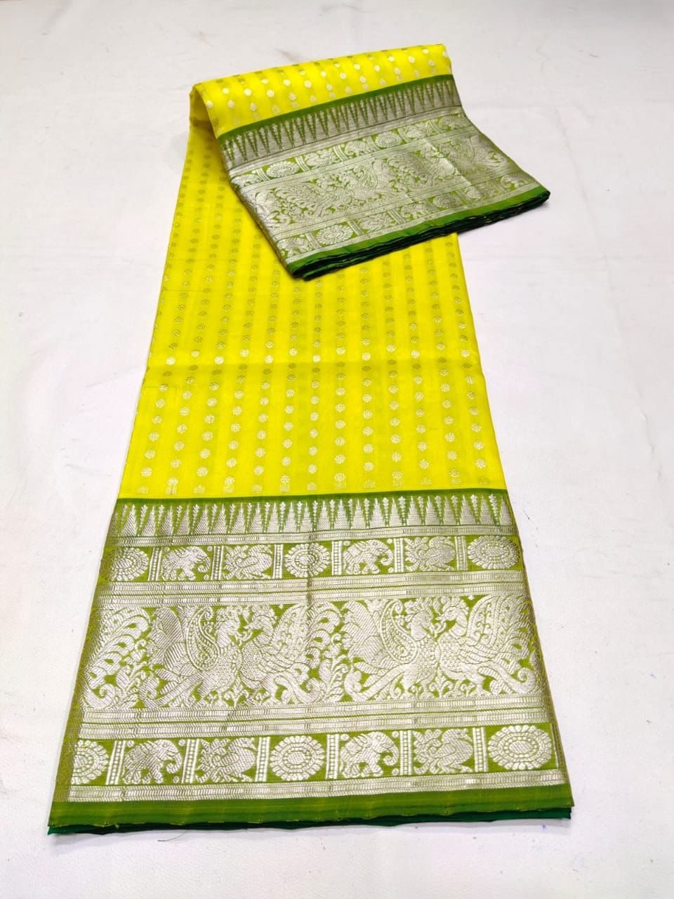 Extraordinary Lemon Soft Banarasi Silk Saree With Alluring Blouse Piece