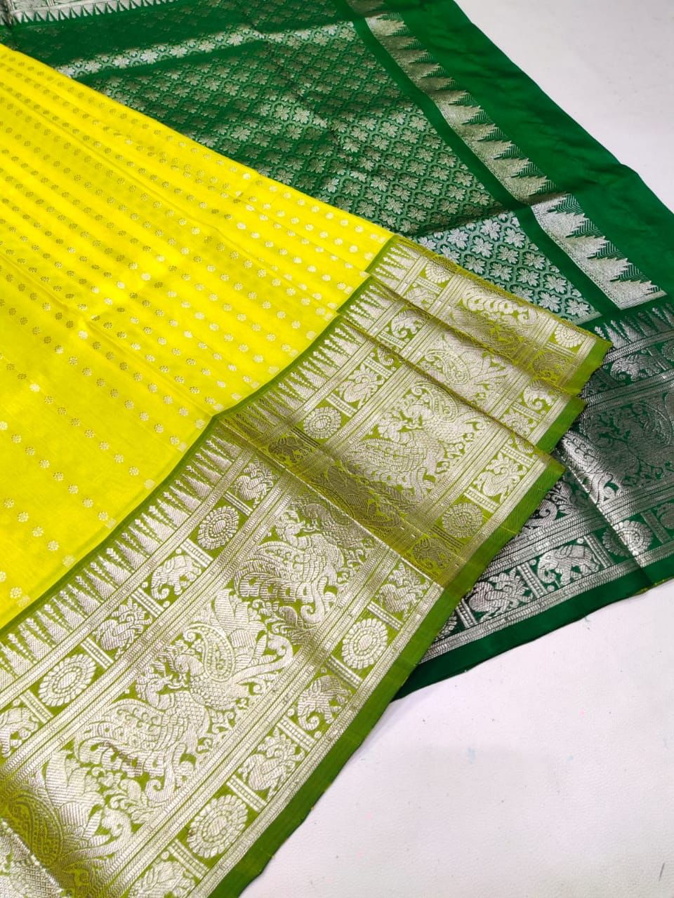 Extraordinary Lemon Soft Banarasi Silk Saree With Alluring Blouse Piece