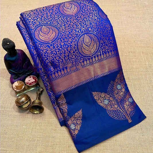 Adorning Royal Blue Soft Silk Saree With Murmurous Blouse Piece