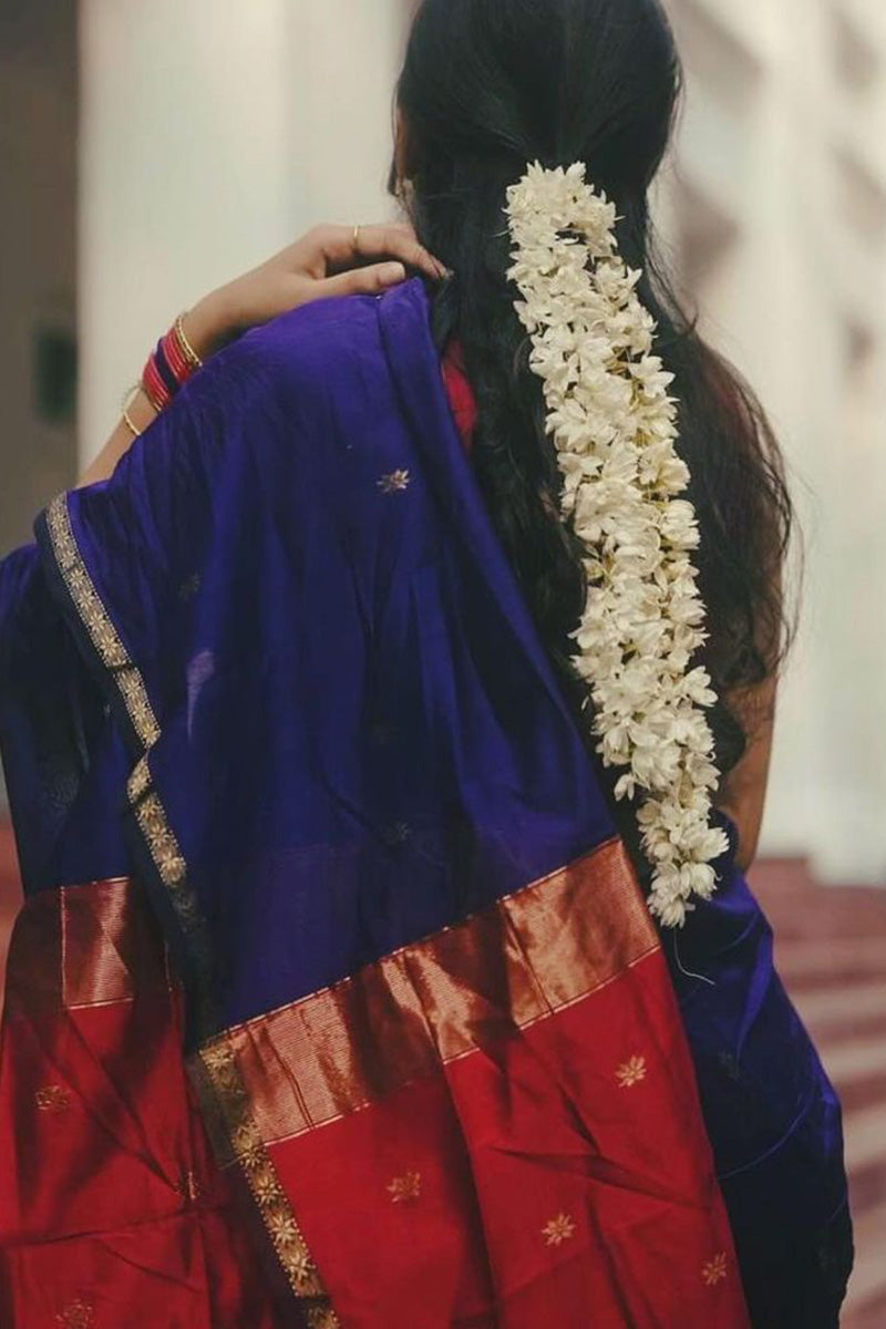 Exquisite Navy Blue Cotton Silk Saree With Ailurophile Blouse Piece