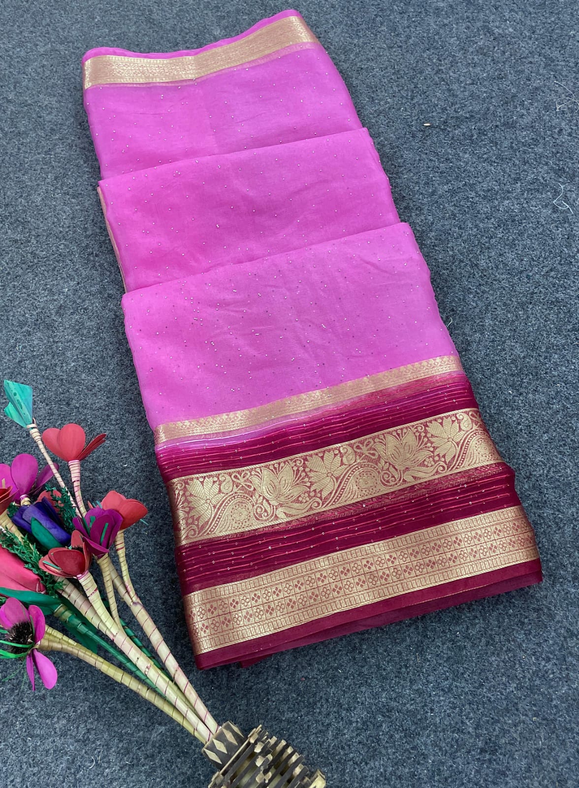 Exquisite Dark Pink Organza Silk Saree With Scintillating Blouse Piece