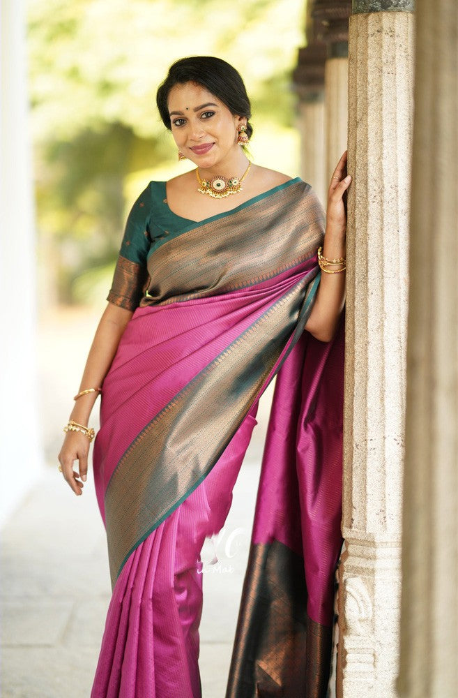 Fairytale Dark Pink Soft Silk Saree With Girlish Blouse Piece