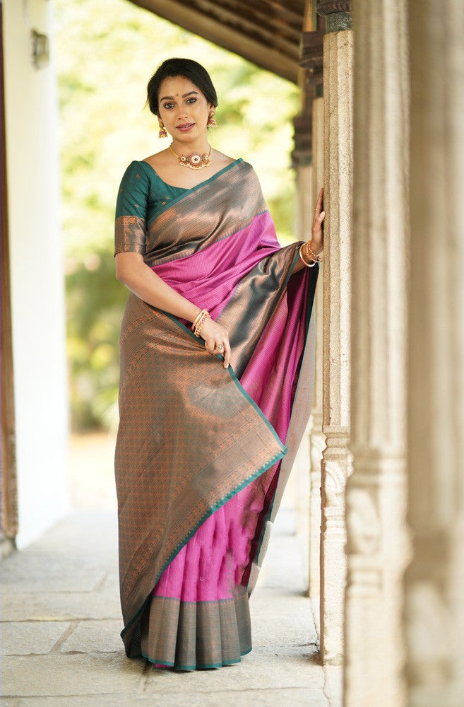 Fairytale Dark Pink Soft Silk Saree With Girlish Blouse Piece