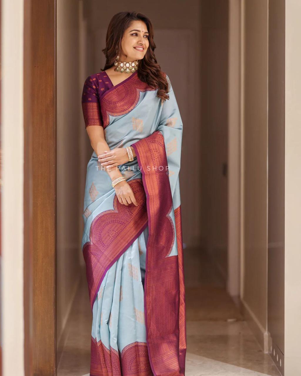 Admirable Sky Soft Silk Saree With Gorgeous Blouse Piece