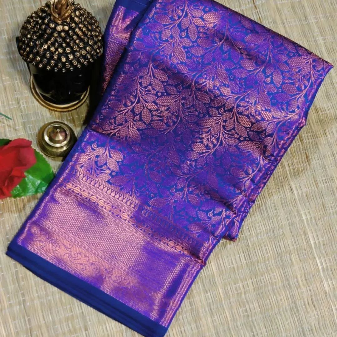 Assemblage Navy Blue Soft Banarasi Silk Saree With Imaginative Blouse Piece