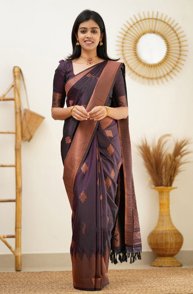 Exquisite Purple Soft Silk Saree With Adoring Blouse Piece