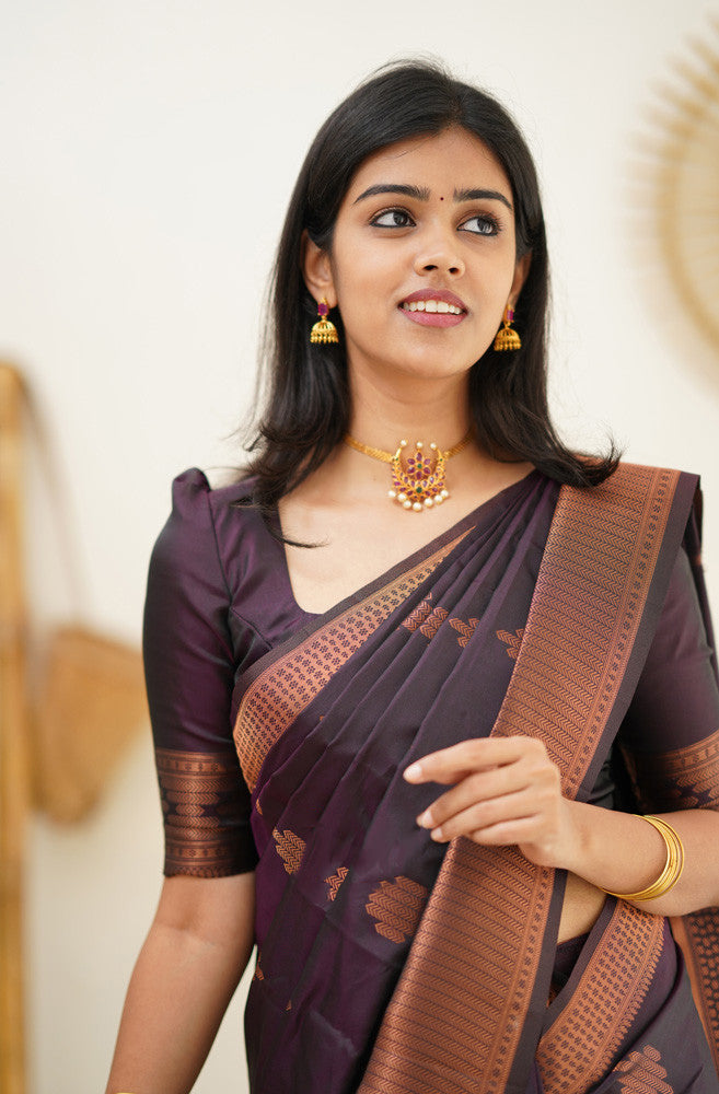 Exquisite Purple Soft Silk Saree With Adoring Blouse Piece