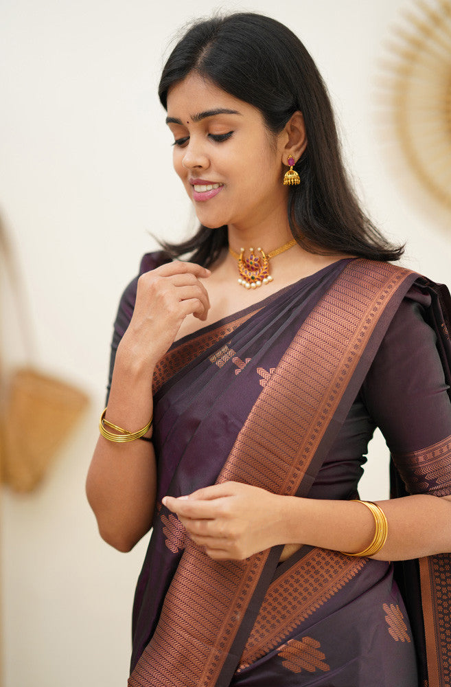 Exquisite Purple Soft Silk Saree With Adoring Blouse Piece