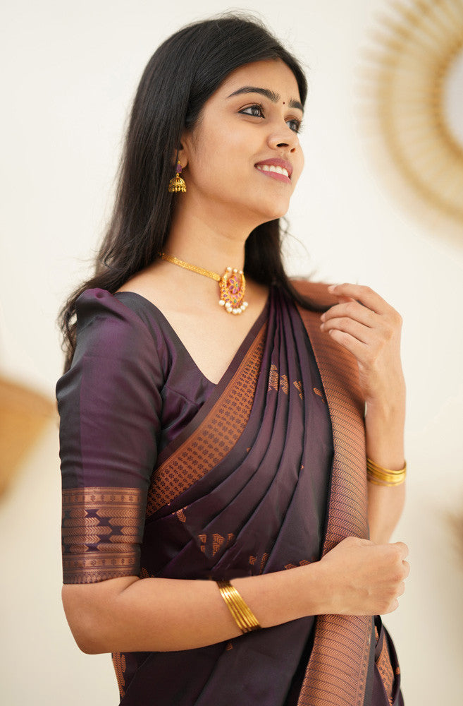 Exquisite Purple Soft Silk Saree With Adoring Blouse Piece