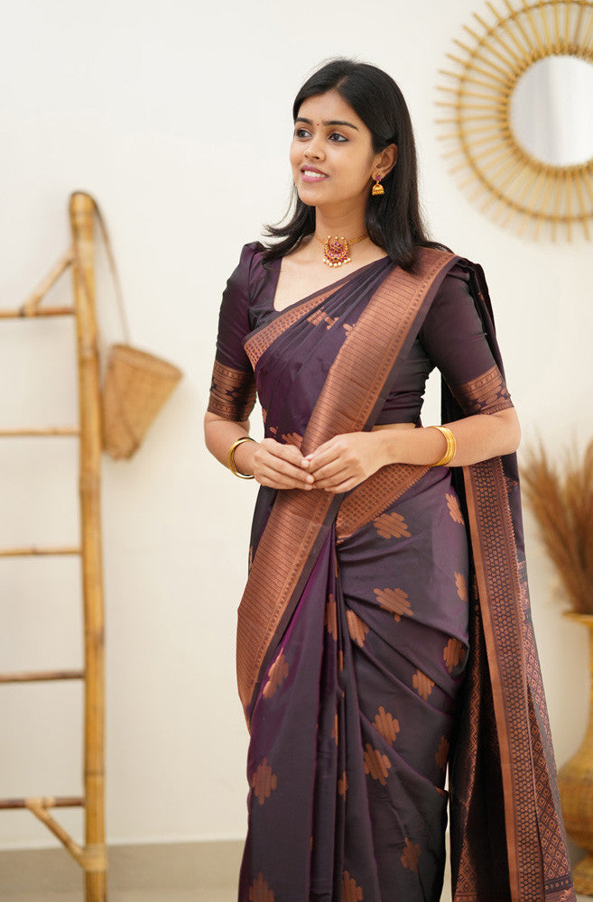 Exquisite Purple Soft Silk Saree With Adoring Blouse Piece