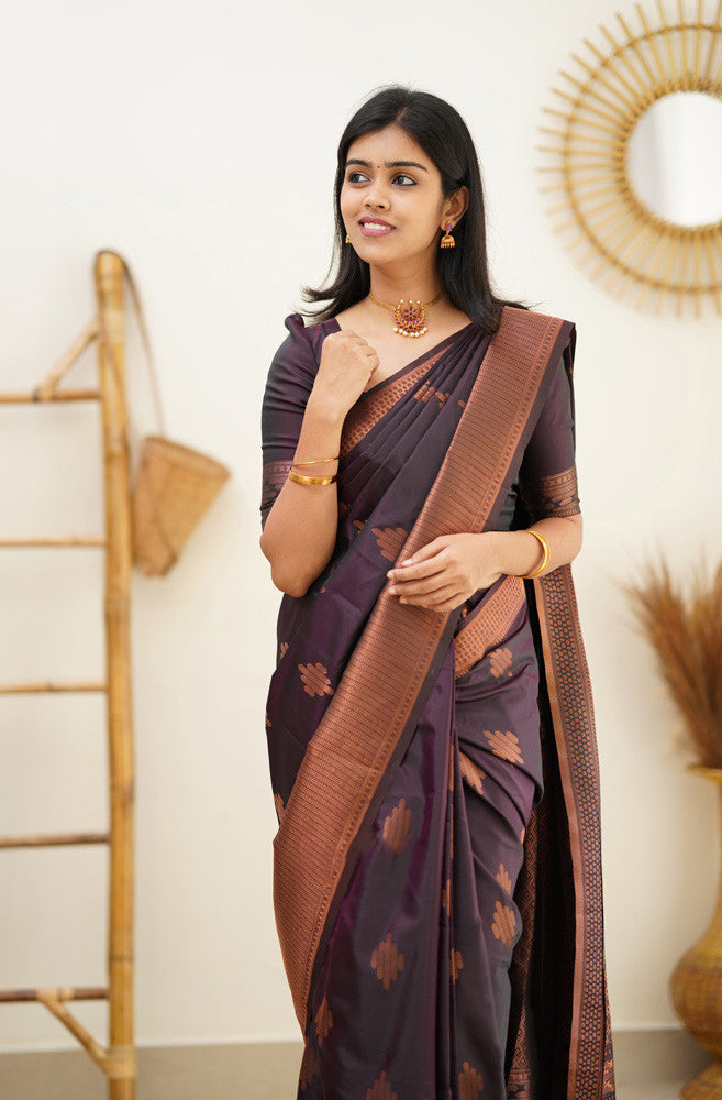 Exquisite Purple Soft Silk Saree With Adoring Blouse Piece