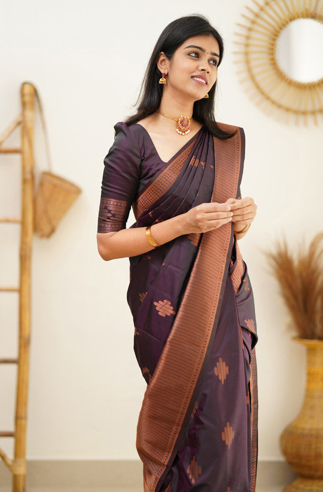 Exquisite Purple Soft Silk Saree With Adoring Blouse Piece