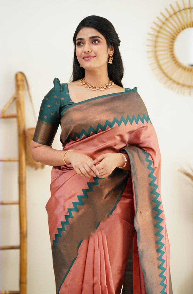 Ailurophile Peach Soft Silk Saree with Admirable Blouse Piece