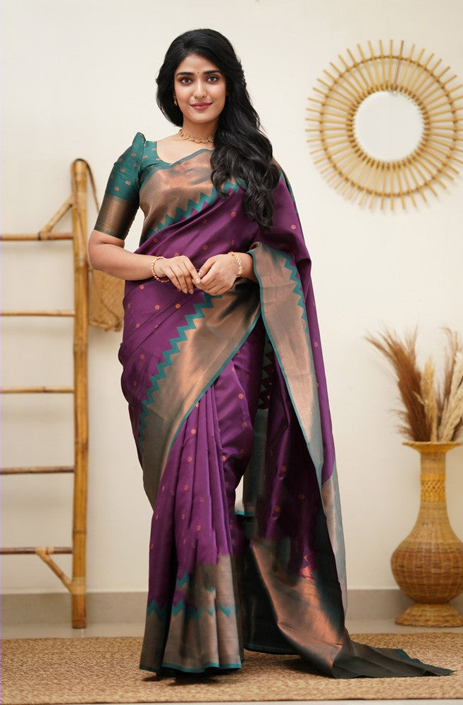 Beautiful Purple Soft Banarasi Silk Saree With Pleasant Blouse Piece