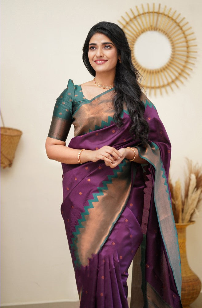 Beautiful Purple Soft Banarasi Silk Saree With Pleasant Blouse Piece