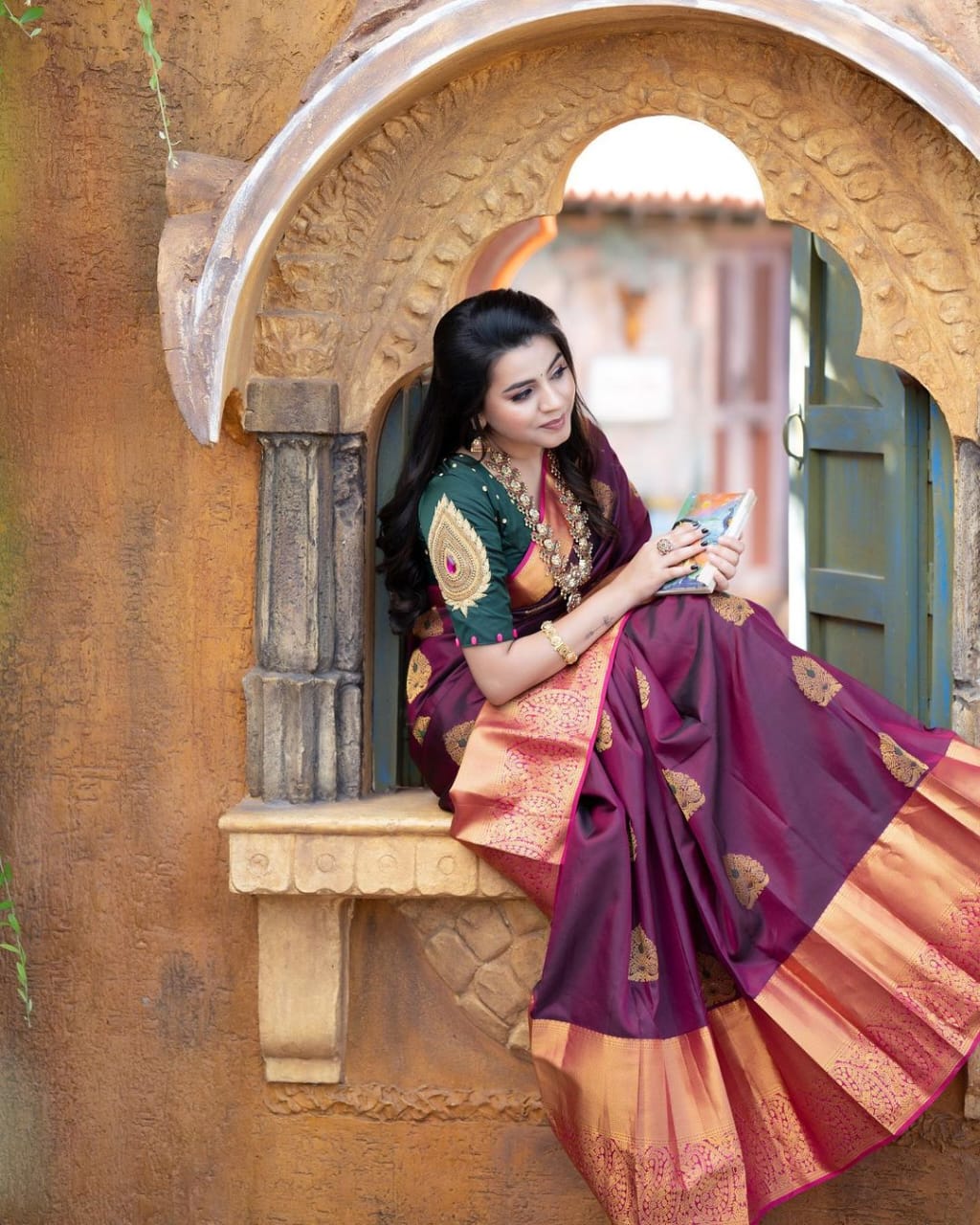 Dazzling Wine Soft Banarasi Silk Saree With Adorable Blouse Piece