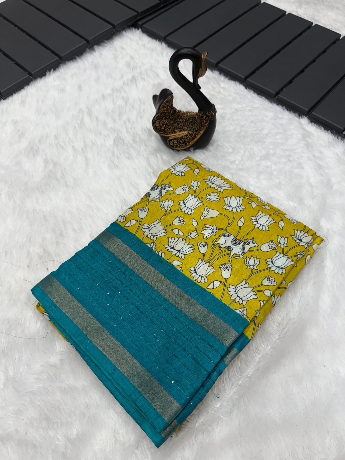 Attractive Mustard Digital Printed Dola Silk Saree With Precious Blouse Piece