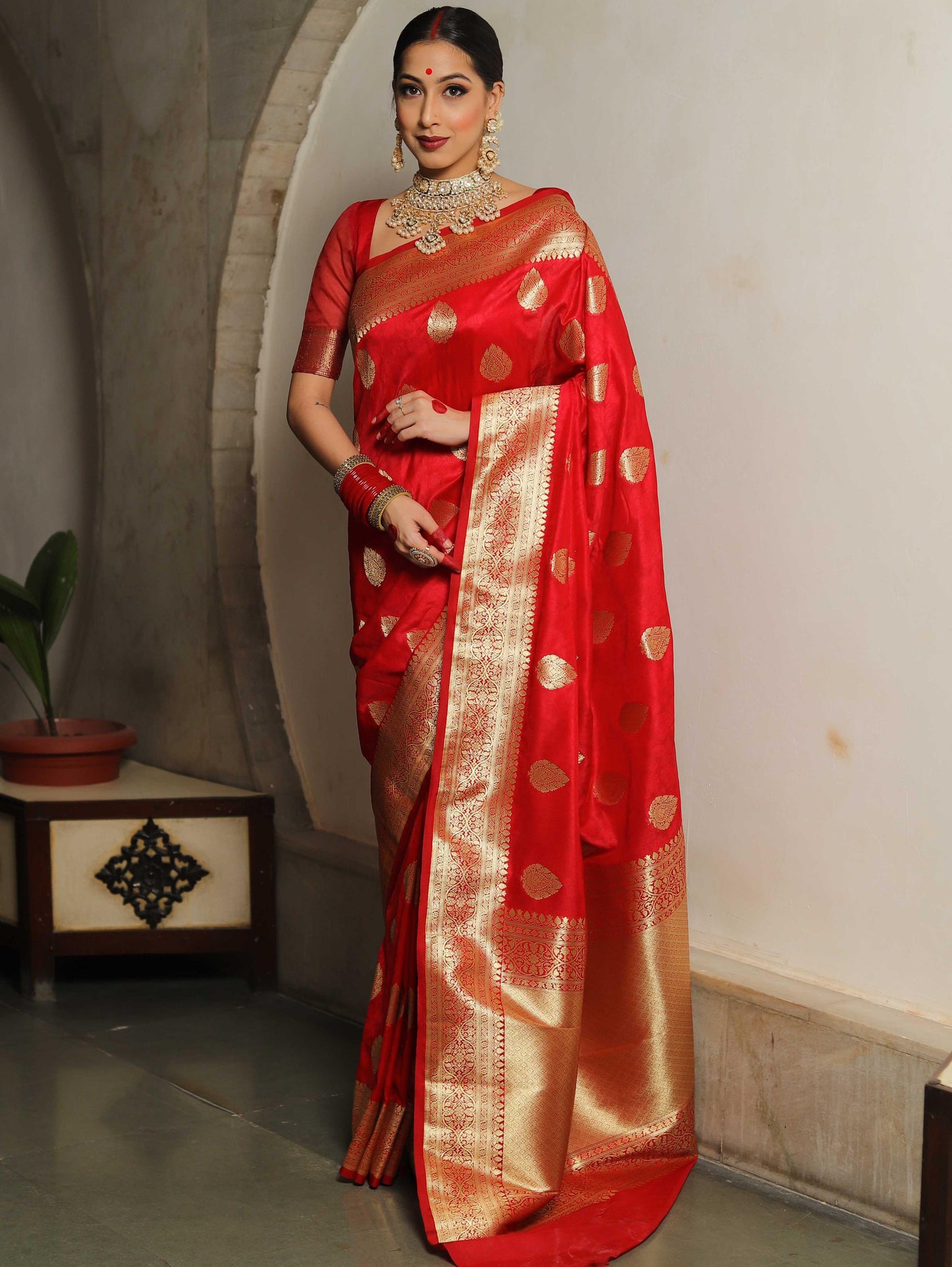 Fairytale Red Soft Silk Saree With Ailurophile Blouse Piece