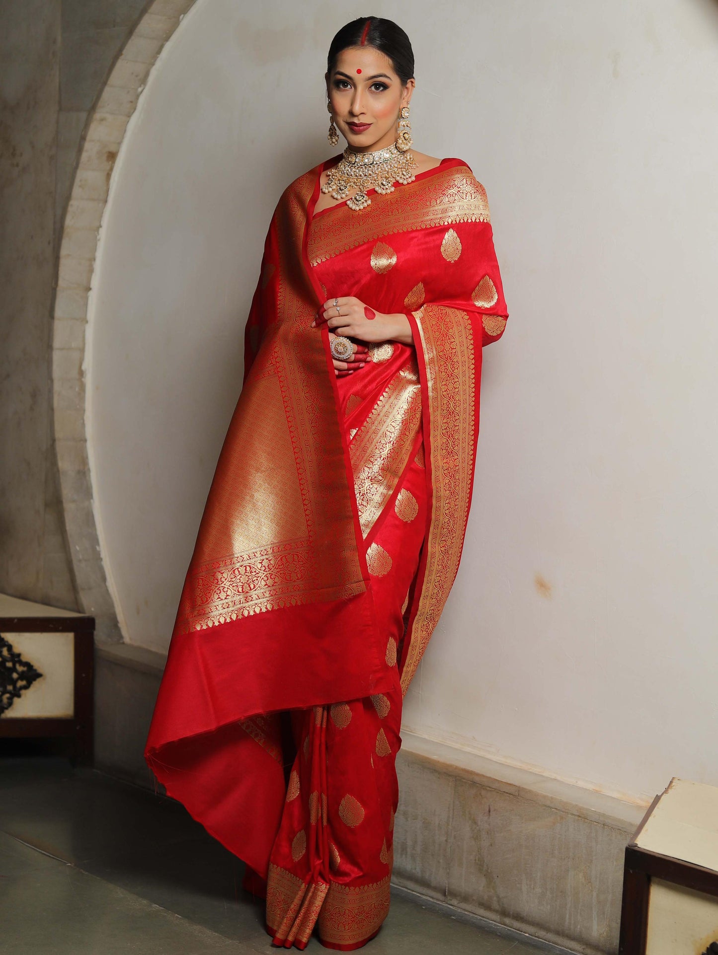 Fairytale Red Soft Silk Saree With Ailurophile Blouse Piece