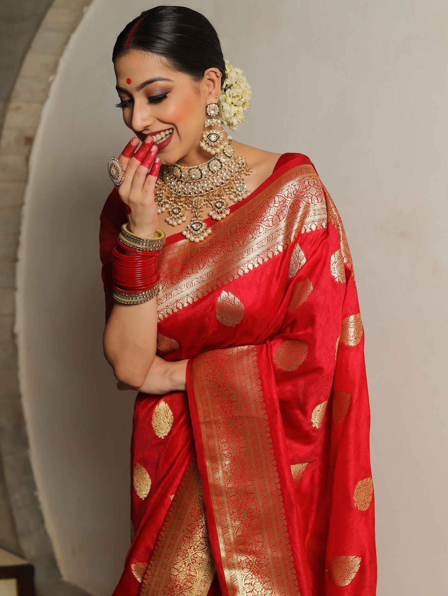 Fairytale Red Soft Silk Saree With Ailurophile Blouse Piece