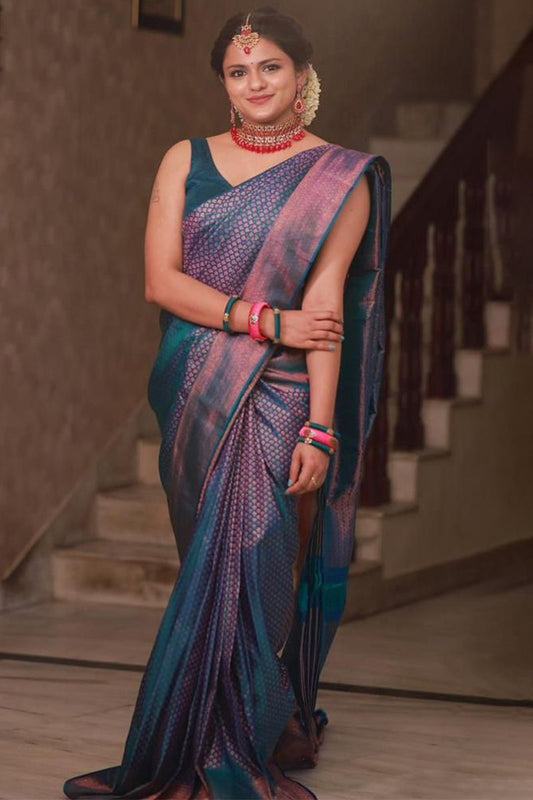 Ailurophile Rama Soft Silk Saree With Preferable Blouse Piece