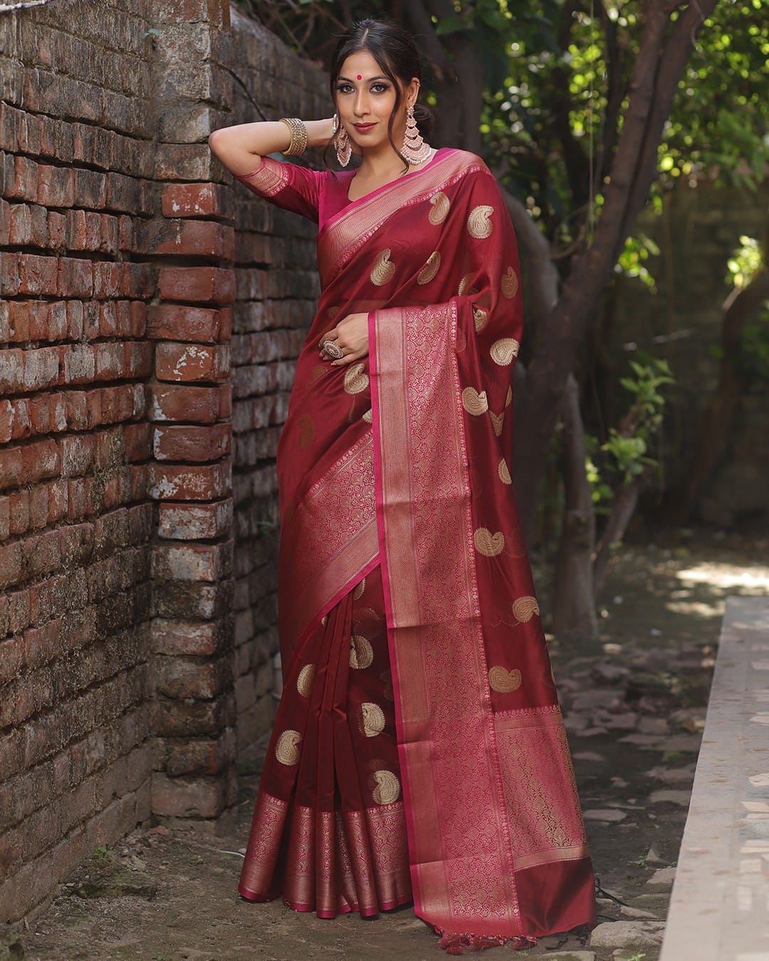 Attractive Wine Soft Silk Saree With Precious Blouse Piece