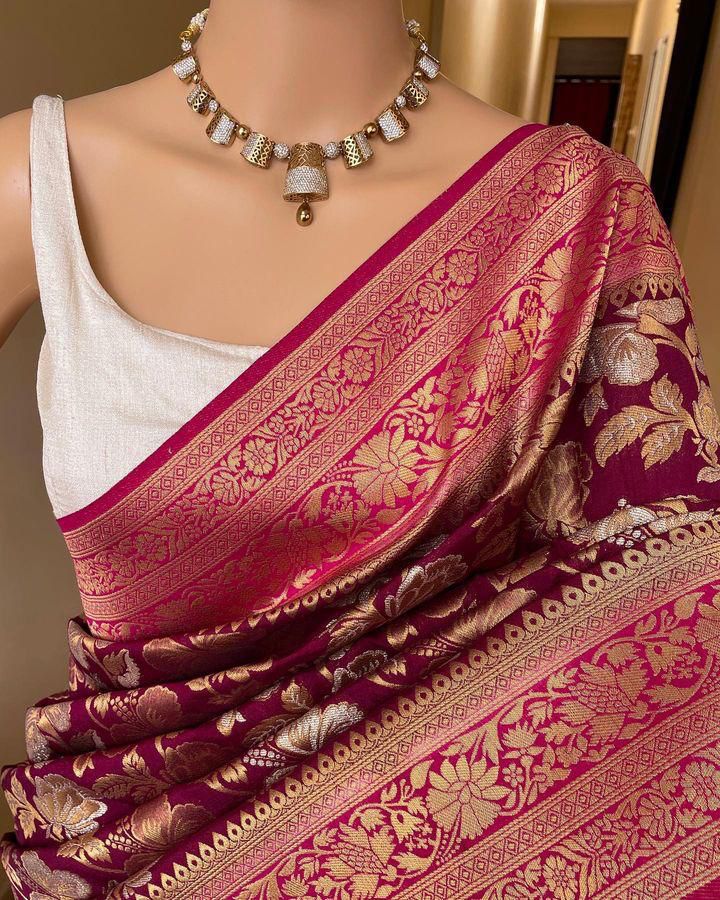 Allure Wine Soft Silk Saree With Zephyr Blouse Piece