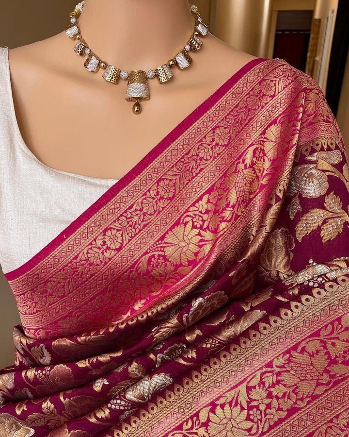 Allure Wine Soft Silk Saree With Zephyr Blouse Piece