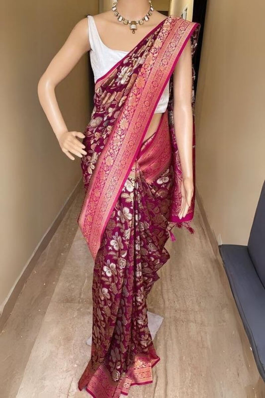 Allure Wine Soft Silk Saree With Zephyr Blouse Piece